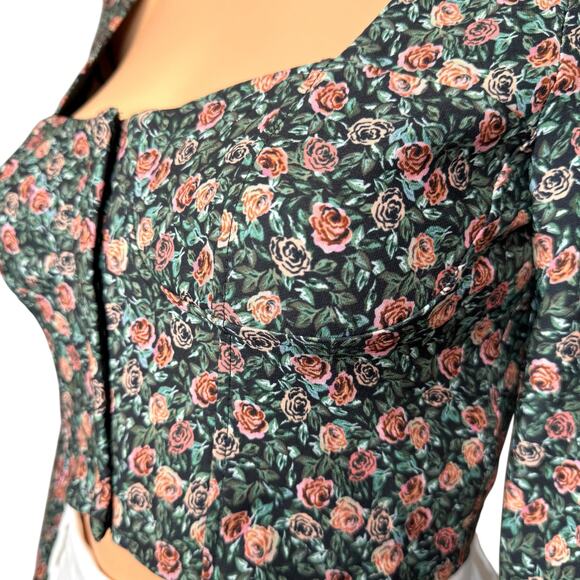 Zara Top Womens Small Corset Bustier Cropped Rose Floral Print Cottagecore Boho - Picture 10 of 16